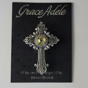 GRACE ADELE Cross Bling Bag Clip Silver-tone